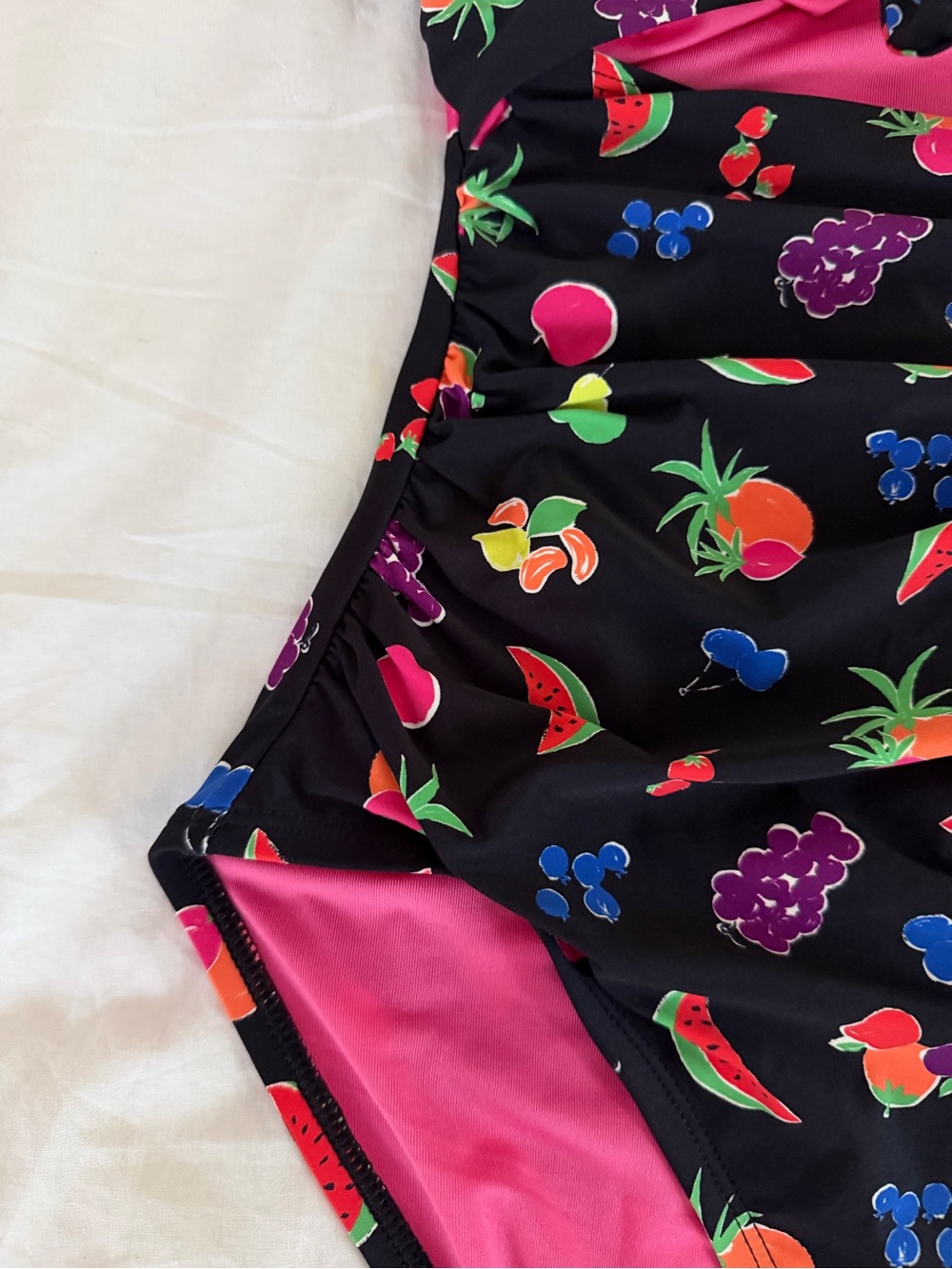 kate spade Black Bandeau size SMALL One-Piece Swimsuit with Bright Fruit Print - Picture 5 of 11